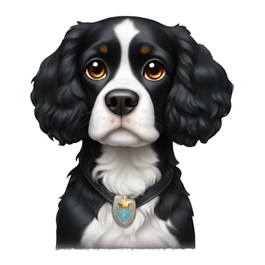 Small all black king spaniel with white on chest sticker