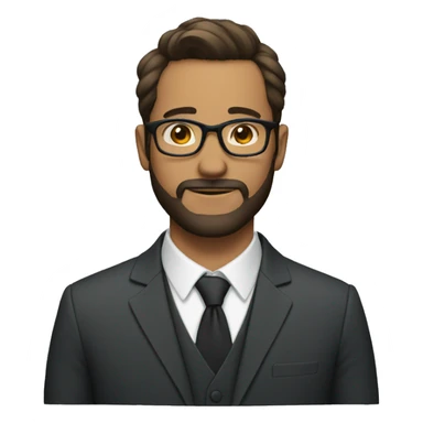man with glasses, short beard, and suit sticker
