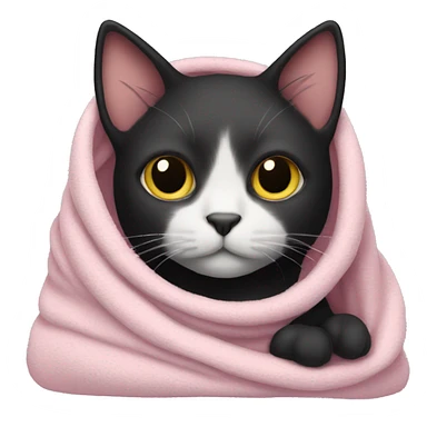 black cat wrapped in light pink blanket  sticker