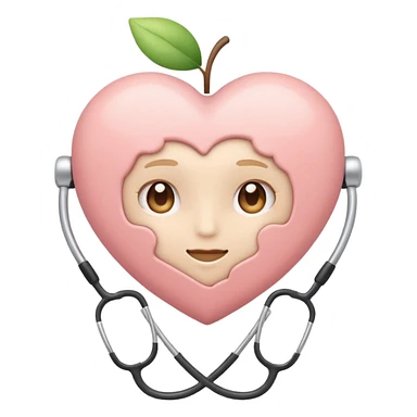 Minimalist emoji of a white heart with a stethoscope halo, small brain inside, sparkle accent, pastel colors (blush, cream, sage), smooth vector lines, rounded edges, Apple emoji style, transparent background, cute and aesthetic. sticker