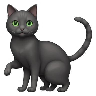full body gorgeous solid dark grey cat with green eyes, white paws and white whiskers reaching for something sticker