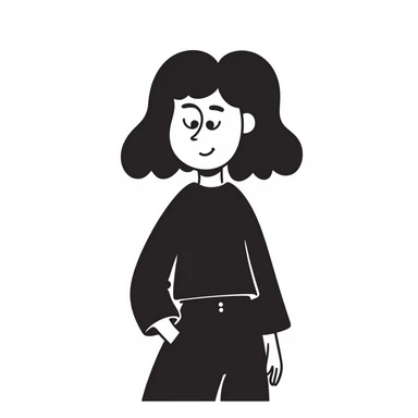 aesthetic girl with black hair, hand-drawn doodle, simple and charming sticker