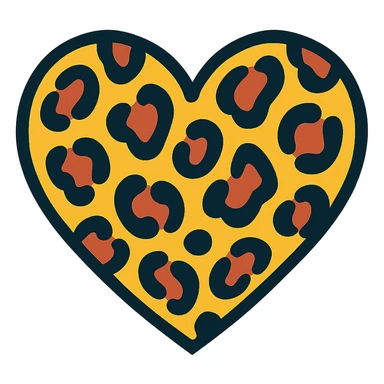 leopard print heart, bright colors, cartoon style sticker