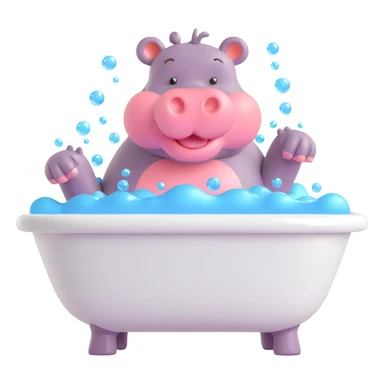 happy hippo with bubbles in bathtub sticker