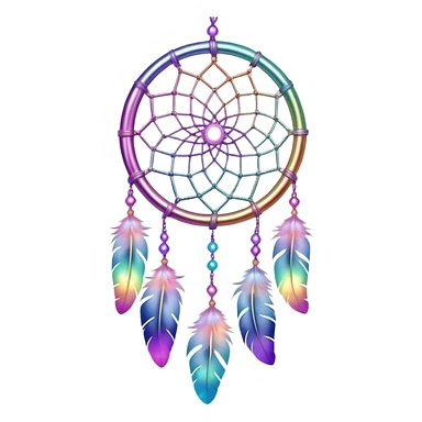 Iridescent pastel rainbow colorful transparent bright light luminescent dream-catcher hanging from an iridescent chain sticker