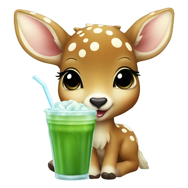 baby deer drinking iced matcha sticker