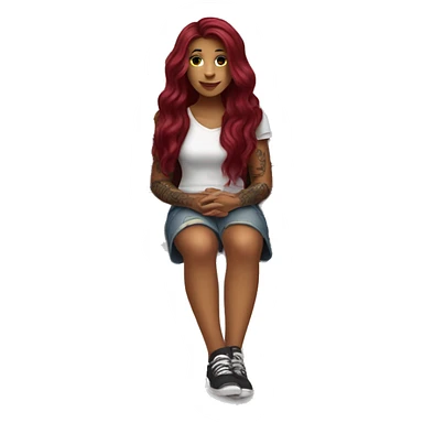 Beautiful tattooed burgundy long haired woman sitting on a bench sticker