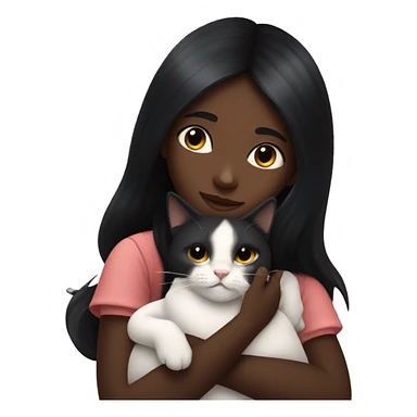 girl with very long black hair and dark skin hugging a cat  sticker