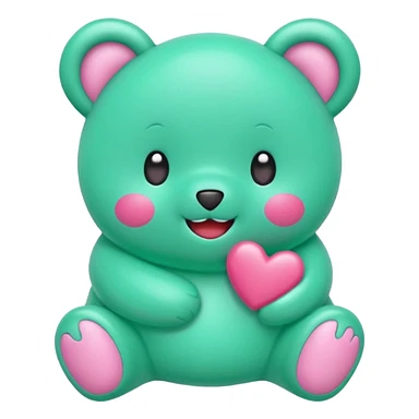 Oso gummy color verde agua  corazón rosa kawaii con cuerpo entero sticker
