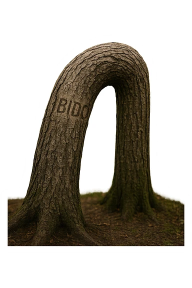 Realistic, vertical 4K illustration: a hyperrealistic tree trunk in a forest setting, noticeably bent, drooping, or wilted instead of standing upright. The bark is textured and detailed WITH THE WORD "LIBIDO" PRINTED ON IT, with subtle cracks and faded colors suggesting loss of vitality. Soft, natural light filters through the surrounding trees, casting gentle shadows. The scene is quiet and contemplative, with the trunk’s unusual, slumped posture symbolizing a decline in male libido. The background is lush and detailed, but the focus remains on the central, softened trunk, evoking a sense of vulnerability and introspection. sticker