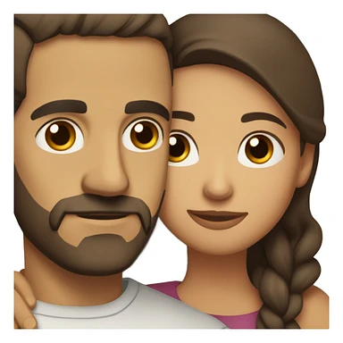 Comforting hug from brunette Puerto Rican with dark brown eyes to short, bald man with brown eyes and a beard sticker