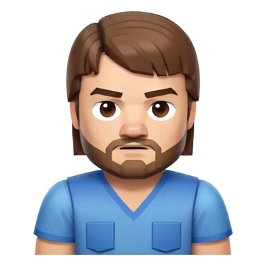 Jack Black as Minecraft Steve portrait, just face and shoulders, blocky character with brown hair, beard, and blue shirt sticker