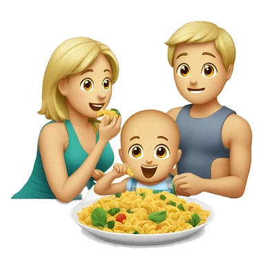 Baby eat his side dish and with mom and dad are eating  sticker