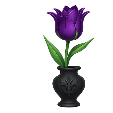 Add a gothic vase under the goth tulip in the style of apple emojis, keeping the background transparent. The style should mimic the apple emoji aesthetic with clean, colorful, and smooth shading typical of apple emojis. sticker