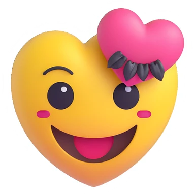 3D smiley emoji, large eyelashes, girly, heart-shaped hair clip, happy sticker