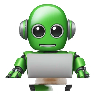 robot in laptop wearing green t-shirt sticker