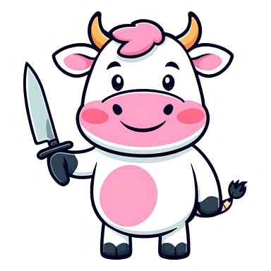Pink cow grinning holding a knife  sticker