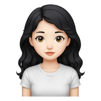 Cute beautiful girl,Black hair,wavy long hair, Black eyes, white T-shirt, Chinese  sticker