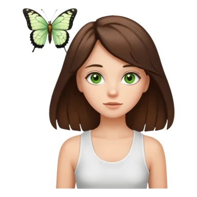 girls with long brown hair, green eyes, a white tank top, and a butterfly haircutbrunette girl with green eyes sticker