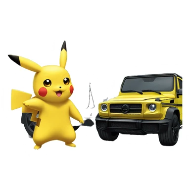 Pikachu wearing black adidas track suit next to a G wagon sticker