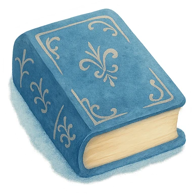 Change the color of the antique closed book with gold filigree to a rich sapphire blue, maintaining the dreamy painterly watercolor style with visible brushstrokes. Keep the transparent background. sticker