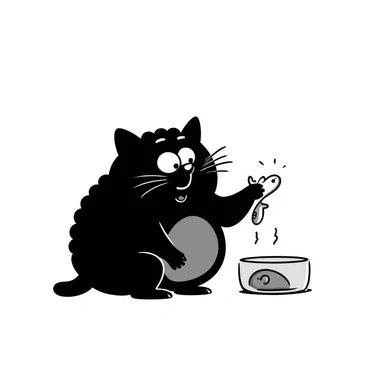 cat dropping food from its mouth, hand drawn doodle style sticker