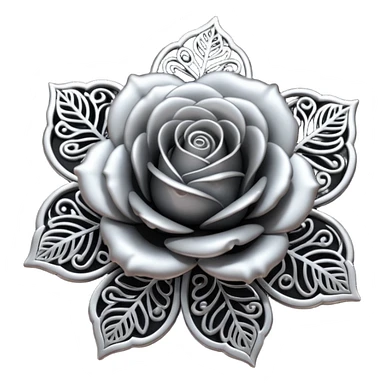 Black and silver filigree rose, 3D, extremely detailed design sticker