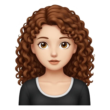 aesthetic white girl with brown long curly hair and darkbrown eyes  , white top sticker