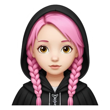 pink braids hair kid girl, white skin, wear black cloak sticker