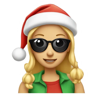 Blonde girl wearing Santa hat with sunglasses on eating pizza sticker
