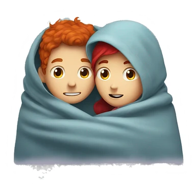 Mustache boy with red haired girl hug under a blanket  sticker