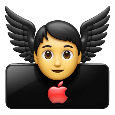 3D emoji of a rectangular video screen with a play icon in the center and small wings on both sides, in Apple Memoji style. Soft studio lighting, glossy finish, black background, minimalistic and centered composition sticker
