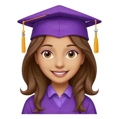 beautiful  woman light olive skin with wavy long long brown hair and hazel eyes with purple school hat sticker