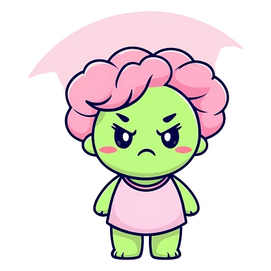 soft pink rose flower with puffed cheeks and an angry pouty face, stomping adorably, pastel tones, chibi round shape sticker