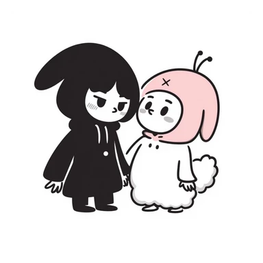 Kuromi and My Melody together, hand-drawn, quirky look sticker
