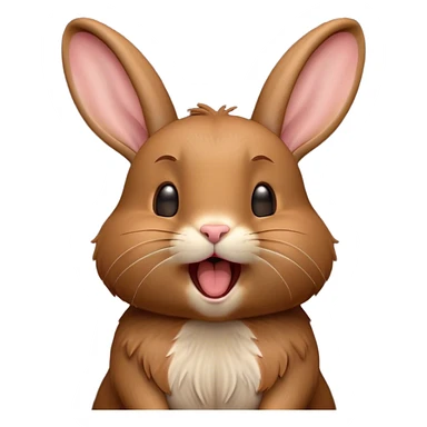Cinematic Cute Yawning Brown Rabbit Portrait Emoji, Head tilted slightly with a dramatic, wide-open yawn, showcasing a smooth, rich brown fur with floppy ears, round brown eyes barely open in drowsy contentment, Simplified yet irresistibly adorable features, highly detailed, glowing with a soft, cozy glow, high shine, relaxed yet expressive, stylized with a touch of whimsy, bright and endearing, soft glowing outline, capturing the essence of a sleepy yet affectionate bunny, so drowsy it feels like it could stretch out of the screen and curl up for a nap! sticker