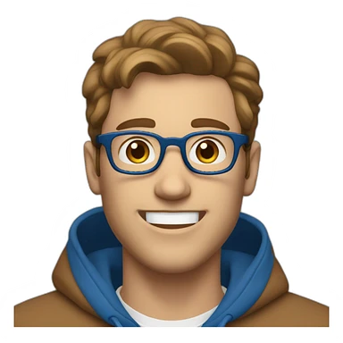 white man with brown hair and hazel eyes and glasses wearing blue hoodie feeling excited sticker