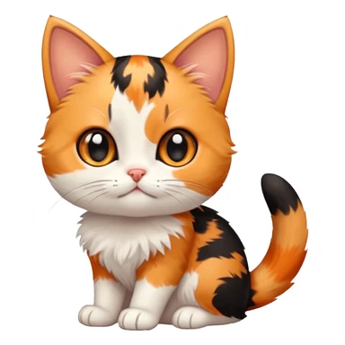 calico kitten playful pose, simple and cute, round face, big eyes, minimal details, orange black and white calico pattern sticker