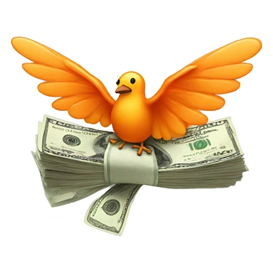a bundle of money with orange wings sticker