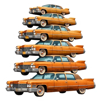 Cinematic realistic ultra HD - a pile of old vintage cadillac cars stacked in a pyramid sticker