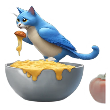 cat who is eating Tchoupi and is attacked by a blue bird sticker