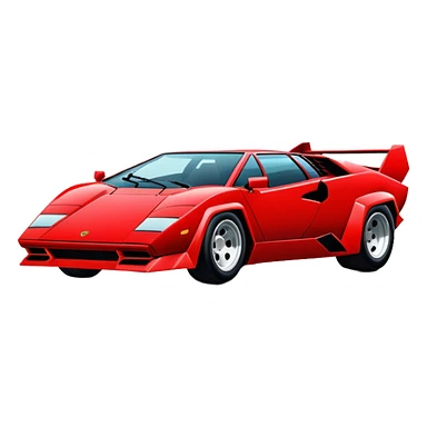 Simplified red Lamborghini Countach sports car, basic geometric shapes, minimal styling sticker