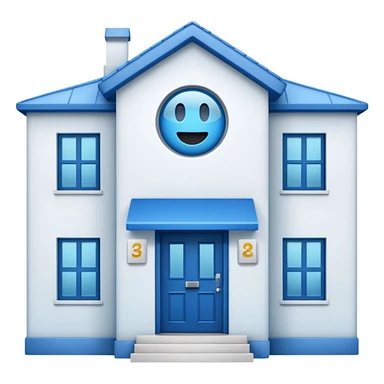 front view of a clinic building with a see-through window, emoji style sticker