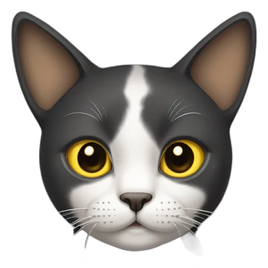 cat with white head and at the top of his head some black color, yellow brown eyes, dirty looking sticker