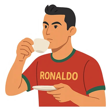 flat toon style Cristiano Ronaldo drinking tea sticker