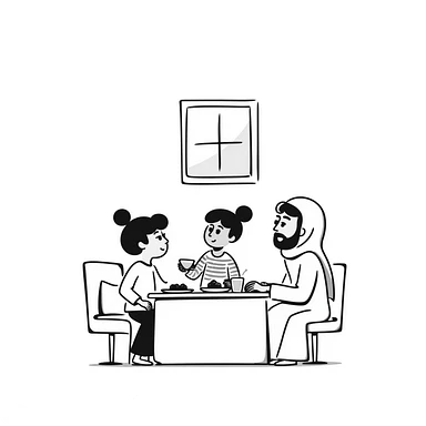 Muslim family waking up for early morning meal during Ramadan sticker