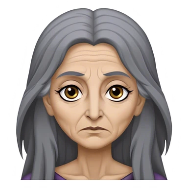 Mirri Maz Duur is a weathered, age 50 Lhazareen woman with deep-set dark eyes, high cheekbones, and a sharp nose, giving her a stern, knowing expression. Her long, unkempt dark hair streaked with gray falls loosely over her shoulders sticker