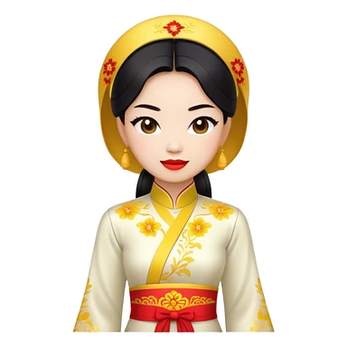 Cinematic Realistic Ao Dai Pop Culture Emoji, featuring an elegant portrayal of the traditional Vietnamese dress rendered with graceful textures and vibrant, cultural lighting. sticker