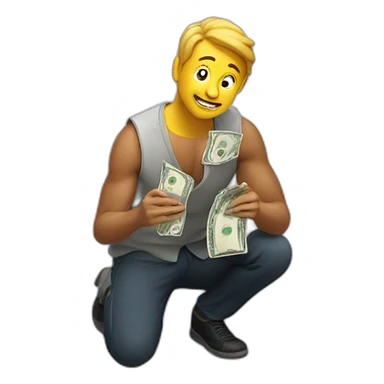 Man on his knees with money in hands sticker