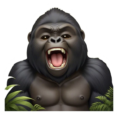 Cinematic Cute Yawning mountain Gorilla Portrait Emoji, Head tilted slightly with a dramatic, wide-open yawn, showcasing a formidable build with a black and greyy mane and drowsy, half-closed eyes, Simplified yet irresistibly adorable features, highly detailed, glowing with a soft, cozy jungle glow, high shine, relaxed yet expressive, stylized with a dash of whimsical primate charm, soft glowing outline, capturing the essence of a drowsy yet affectionate guardian that appears ready to stretch out for a nap! sticker